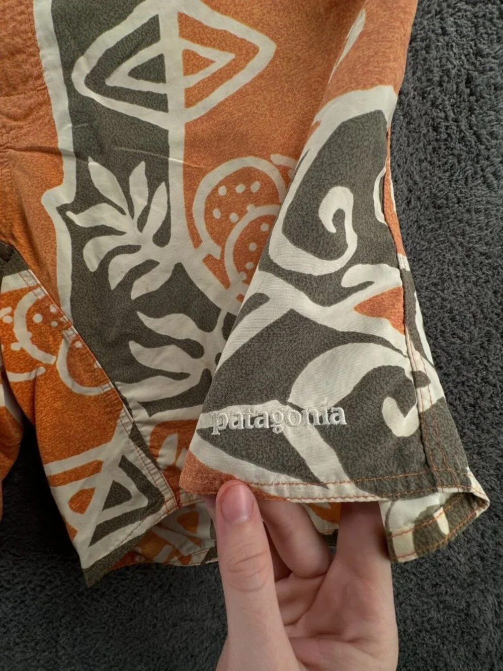 Patagonia Swim Trunk Men Board Shorts Adult Swimming Size 34 Orange Tiki Floral